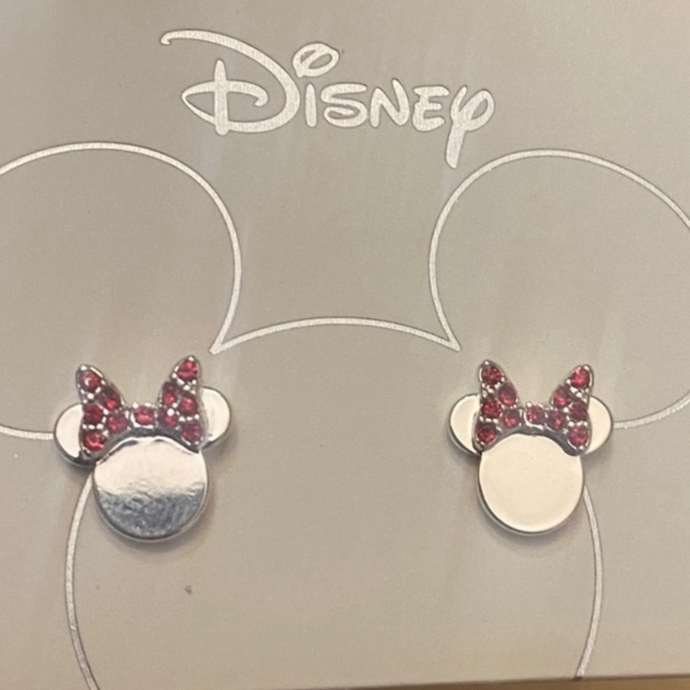 Disney Minnie Mouse Silver Stud Earrings with Pink Bow Crystals